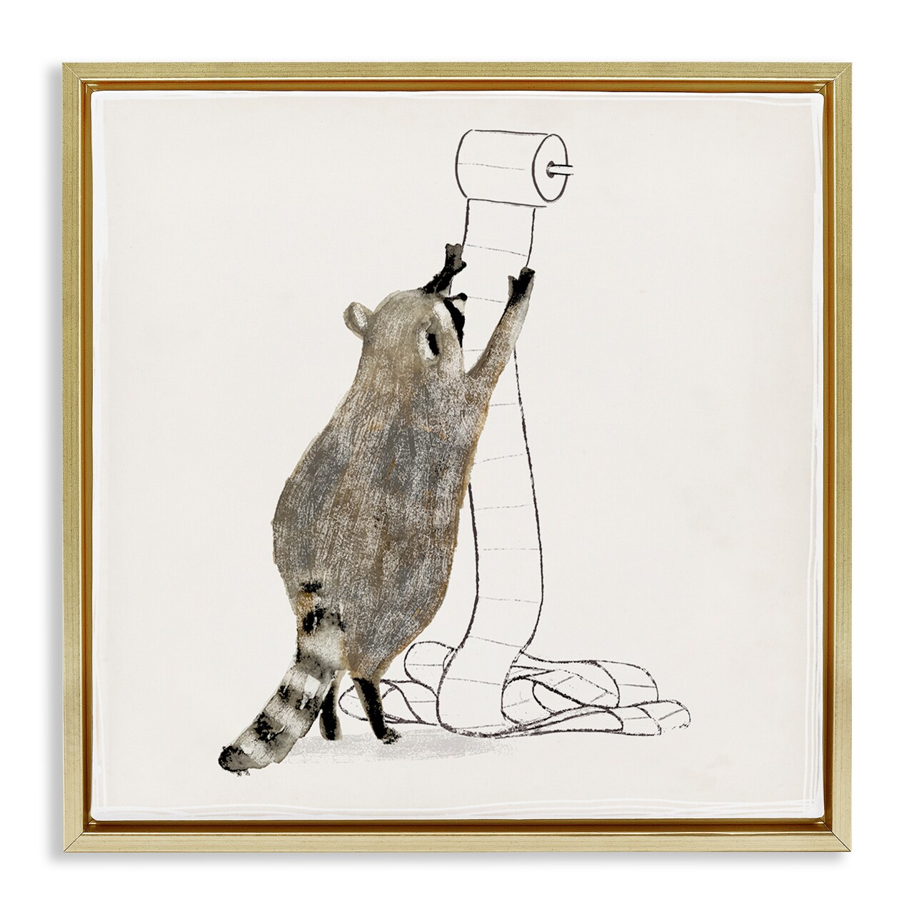 Stupell Industries Raccoon Toilet Paper Hoarder Framed Floater Canvas Wall Art